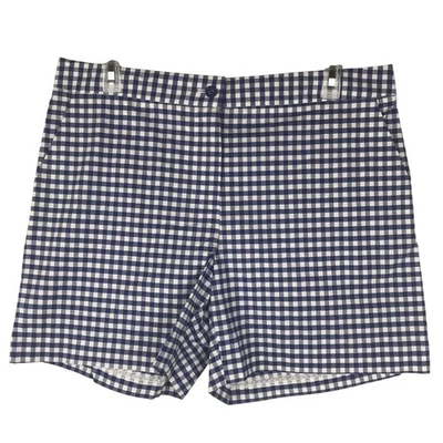 J. McLaughlin 格子短裤 5 英寸格子蓝色白色棉混纺口袋 10 — 第 1/4 张图片