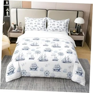 Nautical Duvet Cover 100% Cotton Size Boat Print Comforter Cover Full Multi 24 - Picture 1 of 8