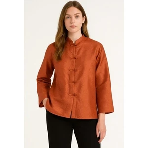 Eileen Fisher 100% Crushed Silk Kimono Top/Jacke - Rot - M Frosch Knebelknöpfe - Bild 1 von 9
