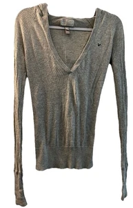 Vintage American Eagle Y2K Rib Knit Henley Sweater Women’s Size Medium Gray - Picture 1 of 4