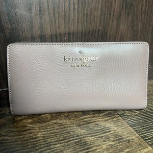 Kate Spade Schuyler Saffiano PVC Warm Beige Large Slim Bifold Wallet - Picture 1 of 6