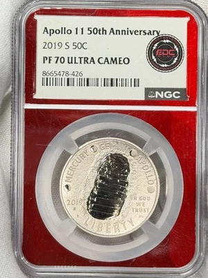 2019-S 50c Apollo 11 50th Anniv NGC PF70 Ultra Cameo UCAM Commem Clad Proof - Image 1 of 4