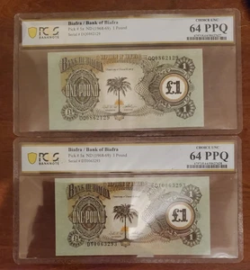 Biafra Currency - Extremely Rare 1 Pound Notes 64 PPQ PCGS - Picture 1 of 3