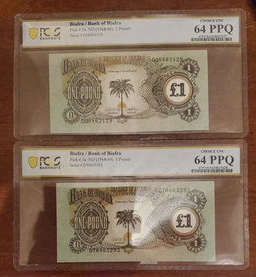 Biafra Currency - Extremely Rare 1 Pound Notes 64 PPQ PCGS - Image 1 of 3