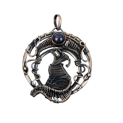 Colgante de diseñador retorcido de perro de cobre piedra solar azul venta día de las hijas Foto 1 de 4