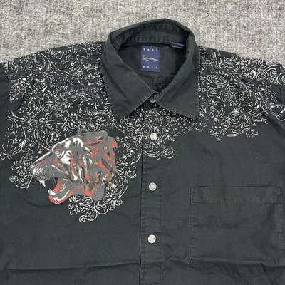 Рубашка мужская Karl Kani большая черная на пуговицах с коротким рукавом тигр хип-хоп рэп - Изображение 1 из 4