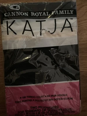 复古 NOS Cannon Royal Family KATJA 180 线 2 枕套标准或大号 — 第 1/4 张图片