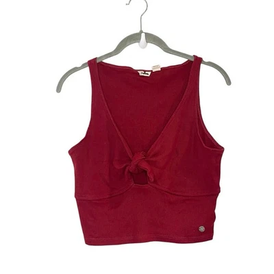 Camiseta sin mangas Roxy Tie Knot Frontal Roja Acanalada Cuello en V Corta Elastizada Sólida Talla M Foto 1 de 4