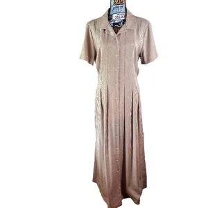 Vintage Sarah Chapman Maxikleid beige Kurzarm Knopfleiste Gr. 14 Landhaus Kern - Bild 1 von 7