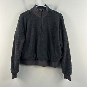 Fabletics Womens Medium Sweatshirt Sherpa Gray 1/2 Zip Crop Mock Neck 15647