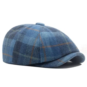 Men Wool Blend Plaid Newsboy Cap Vintage Cabbie Hat Painter Artist Beret Fashion - Picture 1 of 16