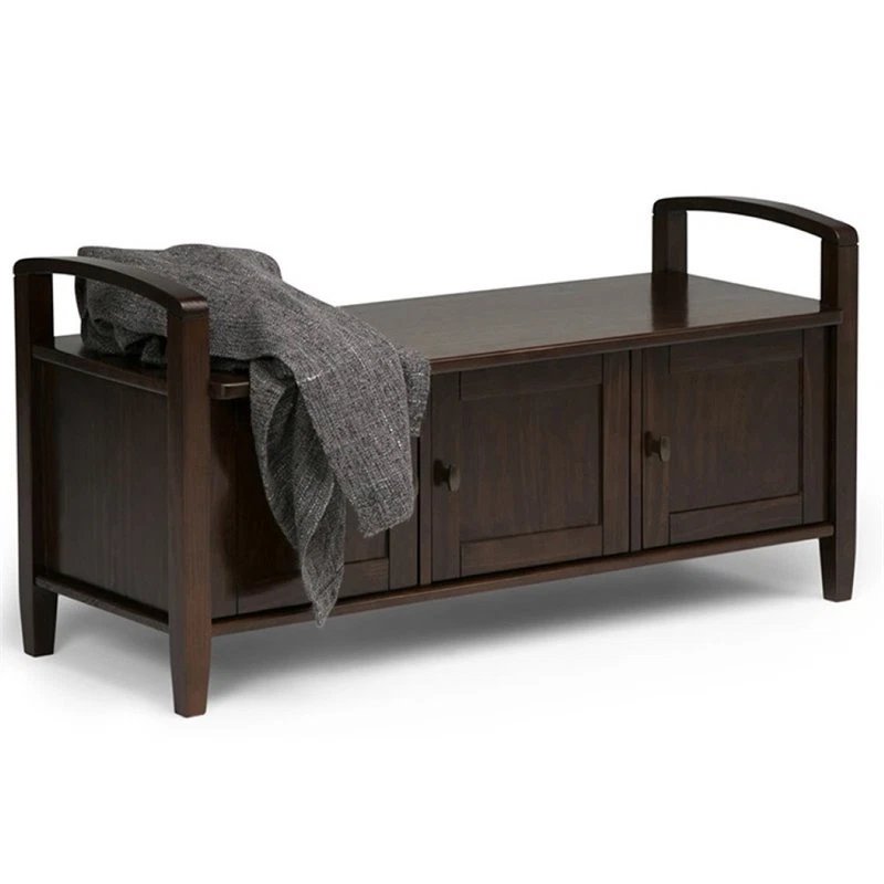 Simpli Home Warm Shaker Entryway Storage Bench in Tobacco Brown