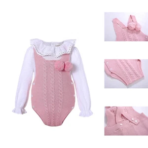 Autumn Baby Girl Sweater Outfits White Shirt Top Pink Romper With Pom Pom 2Pcs - Picture 1 of 11