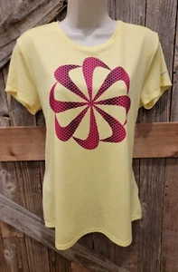 NIKE RUNNING DRI-FIT WOMENS SHORT SLEEVE ACTIVEWEAR SHIRT - yellow- L - Picture 1 of 8