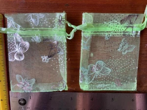 24 Mint Green Silver Butterfly Sheer Organza BAGS Favors SATIN Ties USA SELLER - Picture 1 of 4