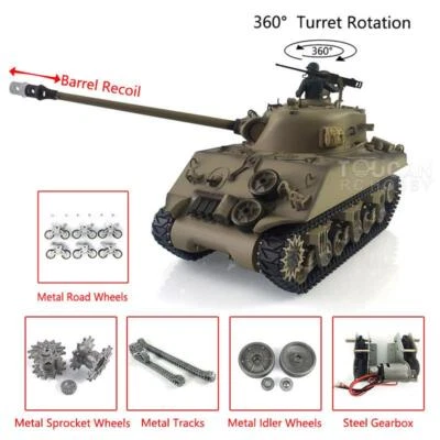 1/16 Henglong TK7.0 USA M4A3 Sherman RTR RC Tank 3898 W/ Barrel Recoil 360° - Image 1 of 4