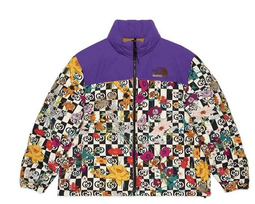 Piumino tampone floreale Gucci X North Face da uomo taglia L nuovissimo con appendiabiti