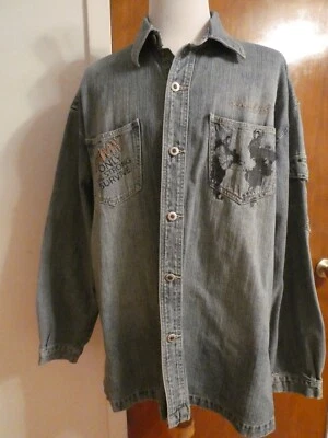 Knockout Men's 100% Cotton Jeans Denim Shirt Graphics Army Theme 2X - Image 1 of 4