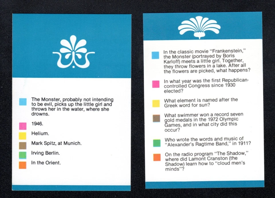 Tarjeta de juego de trivia Mark Spitz nadador atleta olímpico vintage 1981 Foto 1 de 1