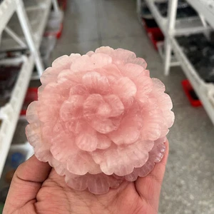 1pc Natural Pink Rose Quartz Carved Crystal Flower Skull Reiki Healing Decor - Picture 1 of 9