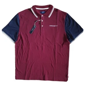 HACKETT POLO SHIRT Mens Medium M Burgundy White Navy Golf New With Tags - Picture 1 of 12