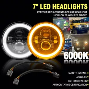 LED Headlights Pair Land for Rover Defender 90 110 RHD + LHD E MARKED 7" Inch H4 - Picture 1 of 15