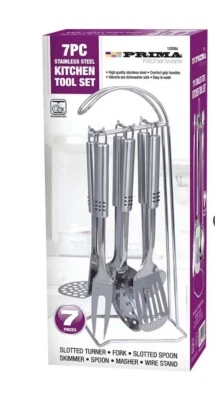 7PC STAINLESS STEEL KITCHEN COOKING TOOL UTENSIL SET SPOON FORK LADLE TURNER - Image 1 of 2