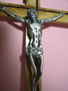 Holzkruzifix Silber Jesus schön geformt fr.Italy 11,5" lang + bestickte Tasche - Bild 1 von 8