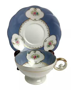 UCAGCO Hand Painted Gilt Footed Floral Demitasse Cup & Saucer 1950 Made in Japan - Picture 1 of 11