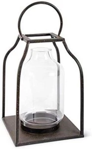 K&K Interiors 14979A-BZ 18 Inch Lantern with Bronze Finish and Glass Hurricane - Picture 1 of 1