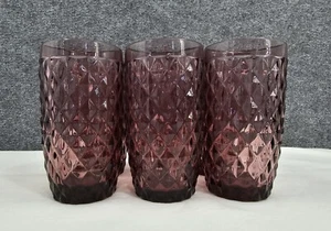 Pier 1 Drinking Glasses Set of 6 Purple Diamond Cut 12 Oz. Discontinued Pattern - Picture 1 of 9