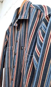 CATERPILLAR CAT -Woven Thick Cotton Red + Blue Stripe Long Sleeve Shirt - Medium - Picture 1 of 13