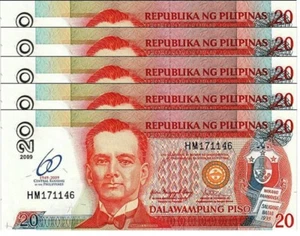 Philippines 20 Piso 2009, XF, 5 Pcs Lot, P-200 Commemorative, 60 Years Of CB - Picture 1 of 4