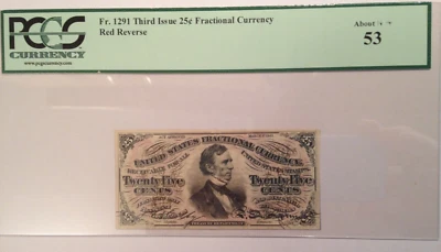 FR 1291  25 cent US Fractional Currency  PCGS 53 ABOUT NEW - Image 1 of 4