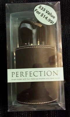 Soporte de cepillo Caddy Perfection de cuero sintético negro con 4 brochas de maquillaje Foto 1 de 2