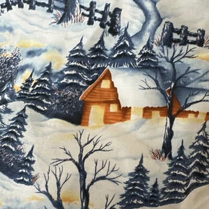 Winter Snow Lit Cabin Fabric 6Yds Thin Cotton Quilts Sewing Crafting Pine Trees - Picture 1 of 4