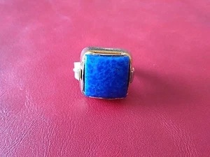 Natural Lapis Lazuli Stone Estate Ring, Gold Tone, Initials A.W. - Picture 1 of 20