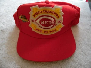 Vtg Cincinnati Reds 1990 World Champions Patch Snapback Hat Drew Pearson & pin - Picture 1 of 5
