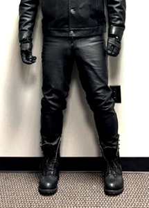 MAS St. Louis Black Leather Boot Cut Button Fly Jean Pants Size 34 Waist - Picture 1 of 11