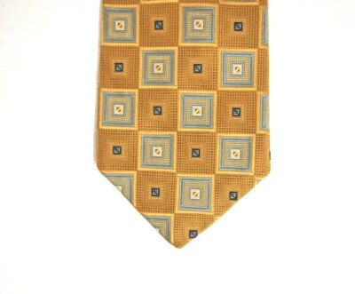 Robert Talbott Mens Necktie Tie Gold Blue Checkered Wide 100% Silk 58" - Image 1 of 4