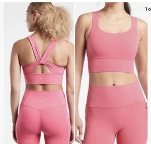 Athleta Warrior Long Line Sports Bra Athletic Dragonfruit Pink Size S Logo NWT - Picture 1 of 10