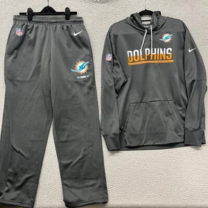 Miami Dolphins Hoodie + Sweatpants Mens L/XL Gray Nike On Field Team Issued - Picture 1 of 17