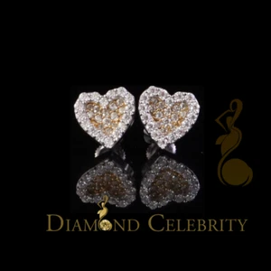 925 Yellow Silver 0.66ct VVS 'D' Moissanite Heart Stud Earring Men's/Womens - Picture 1 of 12