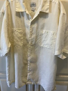 Linea Uomo 100% Linen Shirt Men’s Sz Large Button-Up SS Washable Pale Yellow - Picture 1 of 11