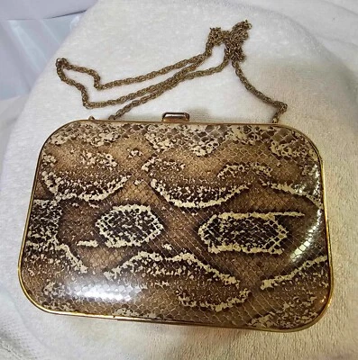 Vtg Goldtone Clutch hinged Snakeskin Shoulder bag purse- Box4 - Image 1 of 4