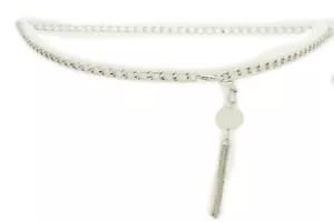 Women Fashion Slim Silver Metal Chain Belt Hip High Waist Tassels Circle Xs S M - Picture 1 of 12