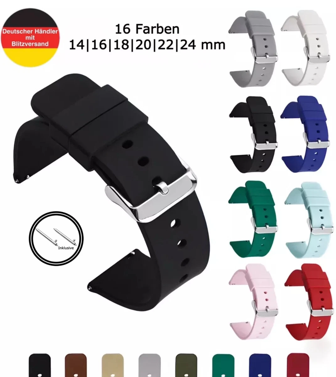 Fullmosa Silikon Uhrenarmband 5 Farben - 20mm, Schnellverschluss, Für Samsung Galaxy Watch & Mehr