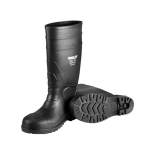 MENS BLACK PVC Rubber Fishing Hunting Waterproof Work Mud SAFETY STEEL TOE BOOTS - Picture 1 of 8