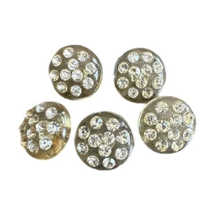 Vintage Lucite And Rhinestone Shirt Blouse Dress Buttons Set Of 5 Clear Yellow - Picture 1 of 5