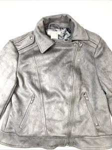 Philosophy Republic Clothing Faux Suede Moto Jacket Grau Damen S - Bild 1 von 13